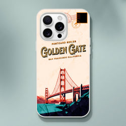 Vintage postcard-style iPhone case for iPhone 13-16 with Golden Gate Bridge design, San Francisco, USA.