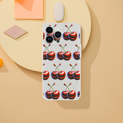 Cherry-pattern transparent Flexi Case for iPhone 13-16; slim protective cover with precise camera cutouts.