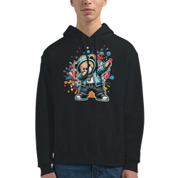 Men's Dab Teddy Bear Hoodie with colorful graphic on black cotton-poly blend fabric, sizes S-XL