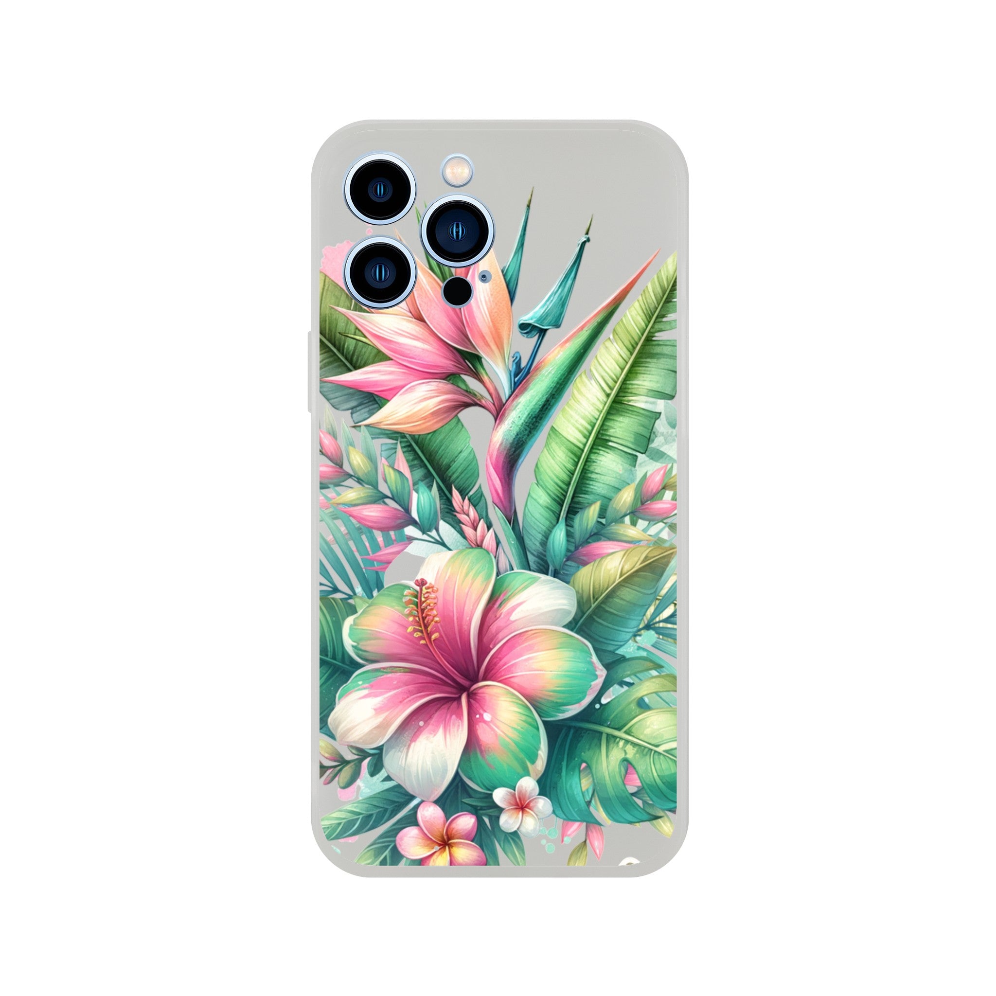 Exotic Flowers iPhone case with tropical blooms and lush leaves, slim protective cover for iPhone 16/15/14/13
