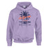 Lavender Palm Tree California hoodie for women with drawstring, front pocket, relaxed fit.