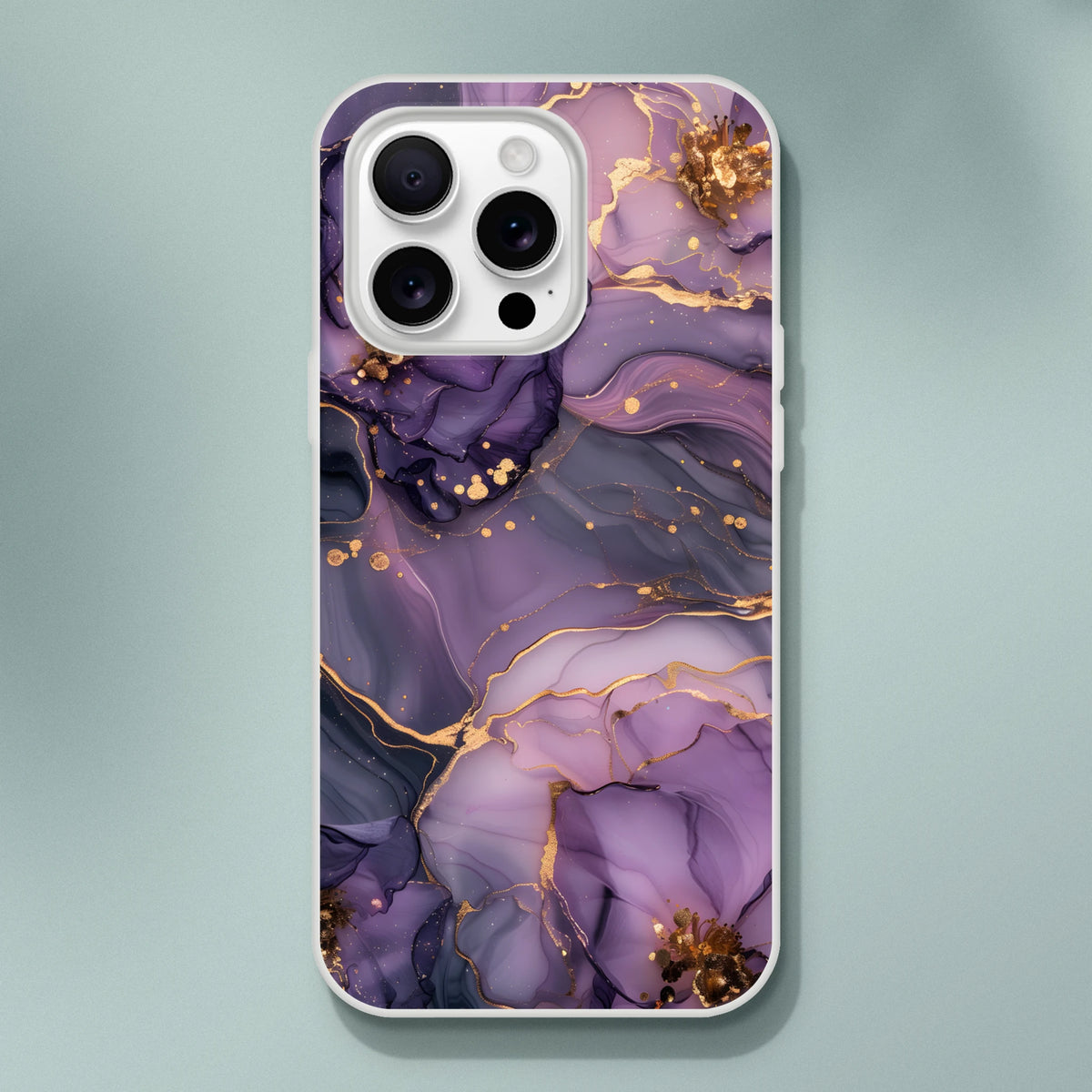 Purple and gold Marple iPhone case with luxury abstract agate marble pattern for iPhone 13–16.