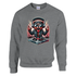 Gray sweatshirt featuring a teddy bear DJ graphic with headphones, sunglasses, and a turntable.