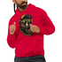 Men's red Grizzly Bear hoodie with roaring bear graphic wearing yellow sunglasses and a gold chain.