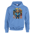 Blue men's urban teddy bear graphic hoodie with 50/50 cotton blend and graffiti art.