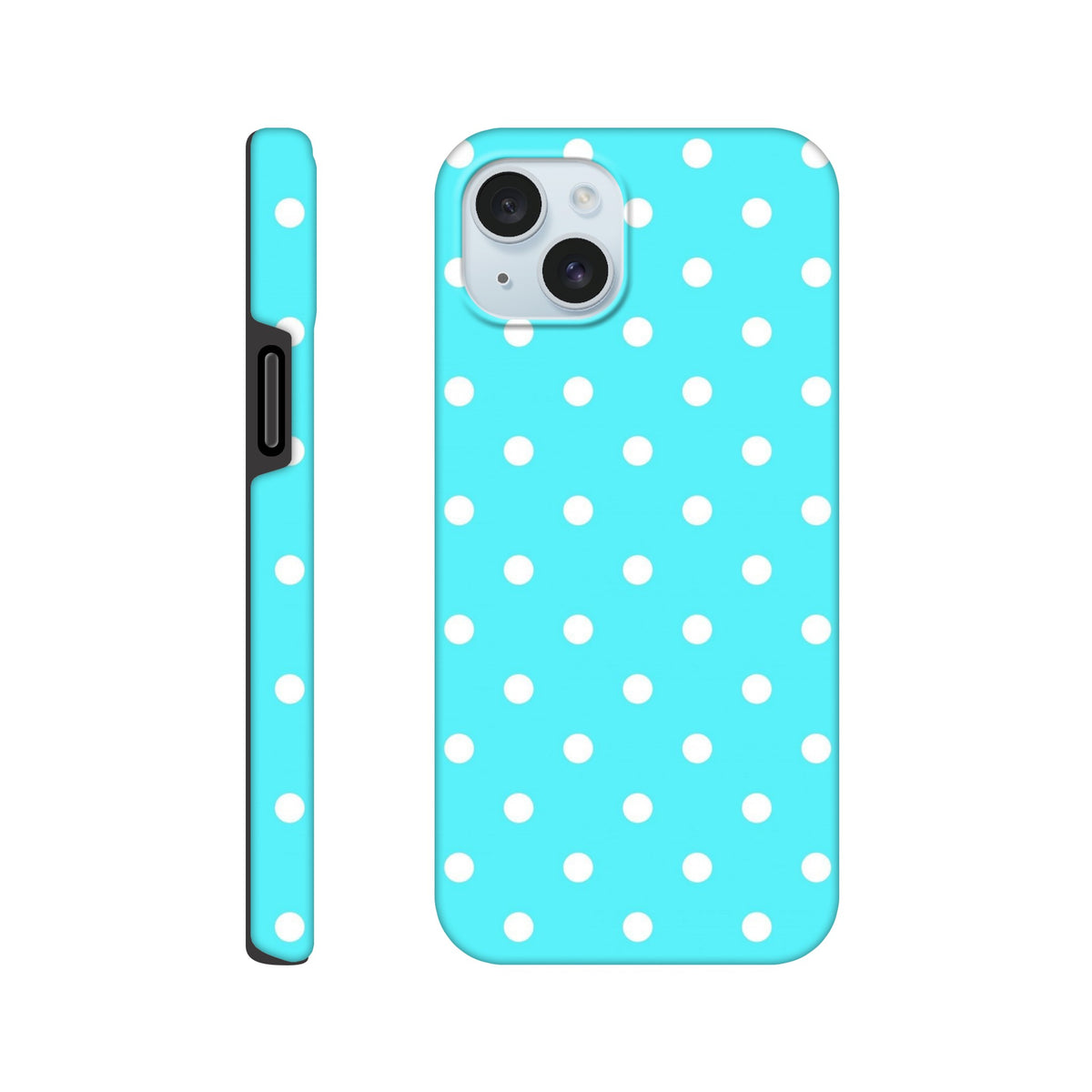 Turquoise and white polka dot tough iPhone case with glossy finish and drop protection for retro style.