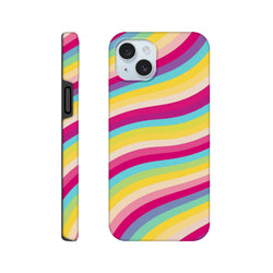 Retro rainbow wave stripe iPhone case with shock-absorbing TPU protection and vivid, scratch-resistant design for daily use.