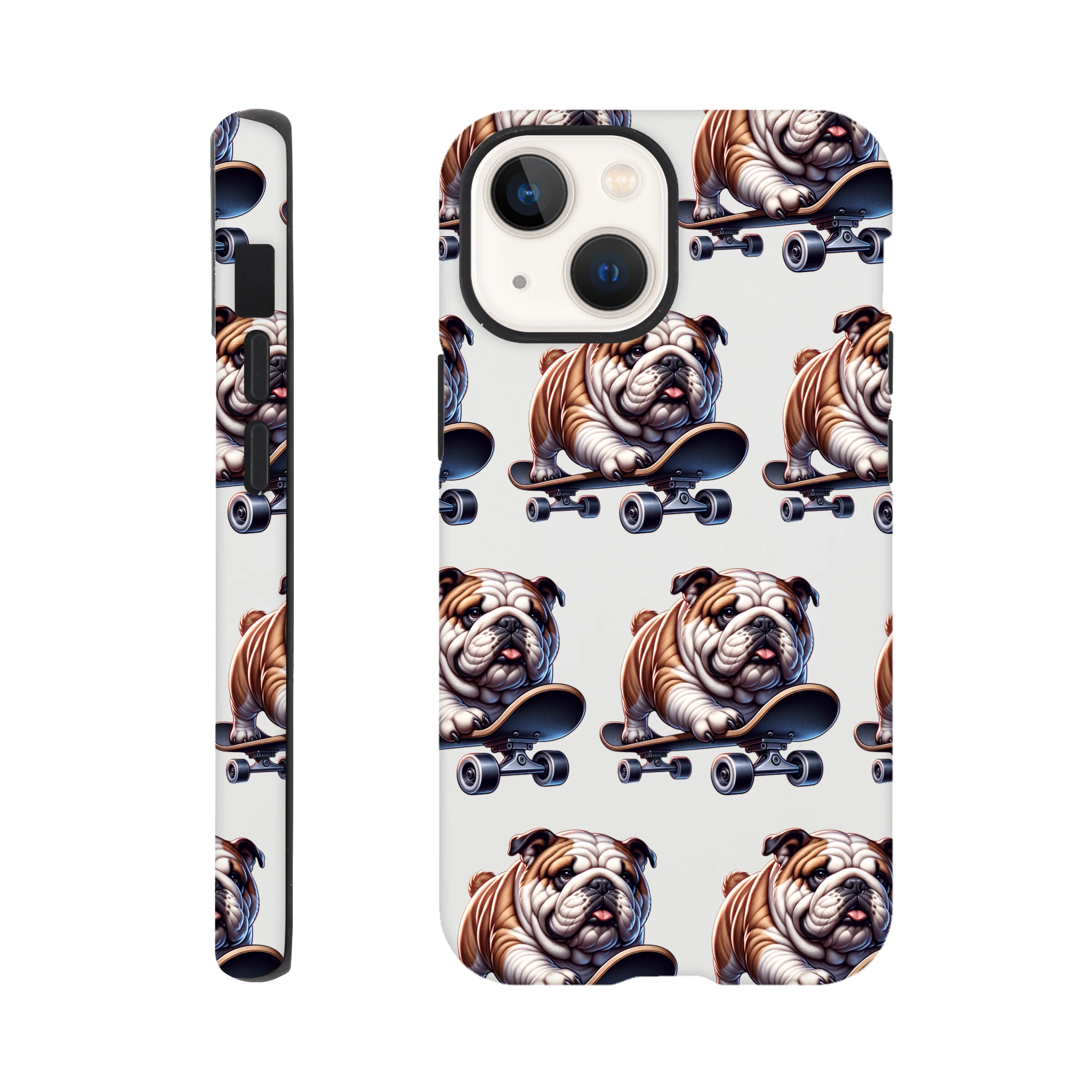 British Bulldog skateboard print rugged iPhone case with dual-layer protection; wraparound design for iPhone 16-13