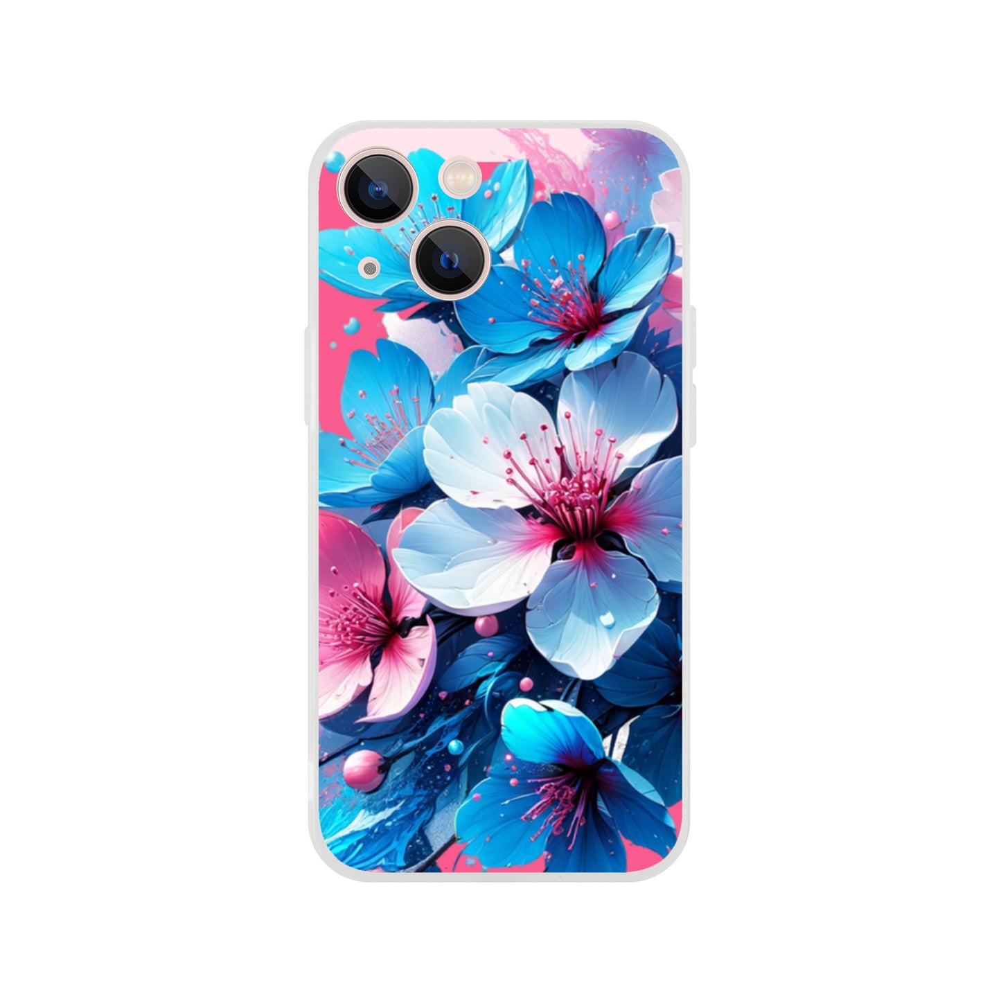 iPhone case with blue and pink floral design on a white background 5