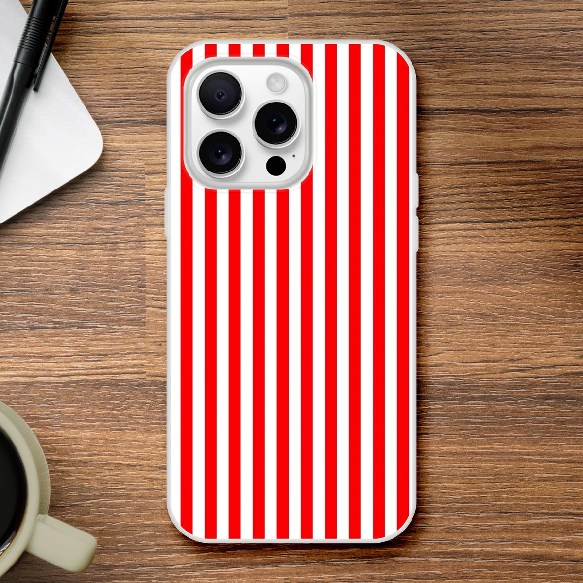 Red Stripe iPhone Case (13-16) with minimalist retro striped design and slim matte finish