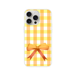 Yellow gingham bow iPhone case (13-15) in a cute coquette style with a bow accent.