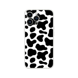 Black and white cow-print iPhone case for iPhone 13–16 with bold Y2K animal style.