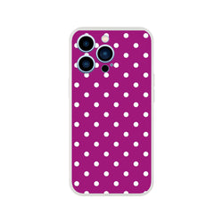 Retro purple and white polka dot iPhone case with matte finish and shock-absorbing TPU protection for iPhone 13-16.