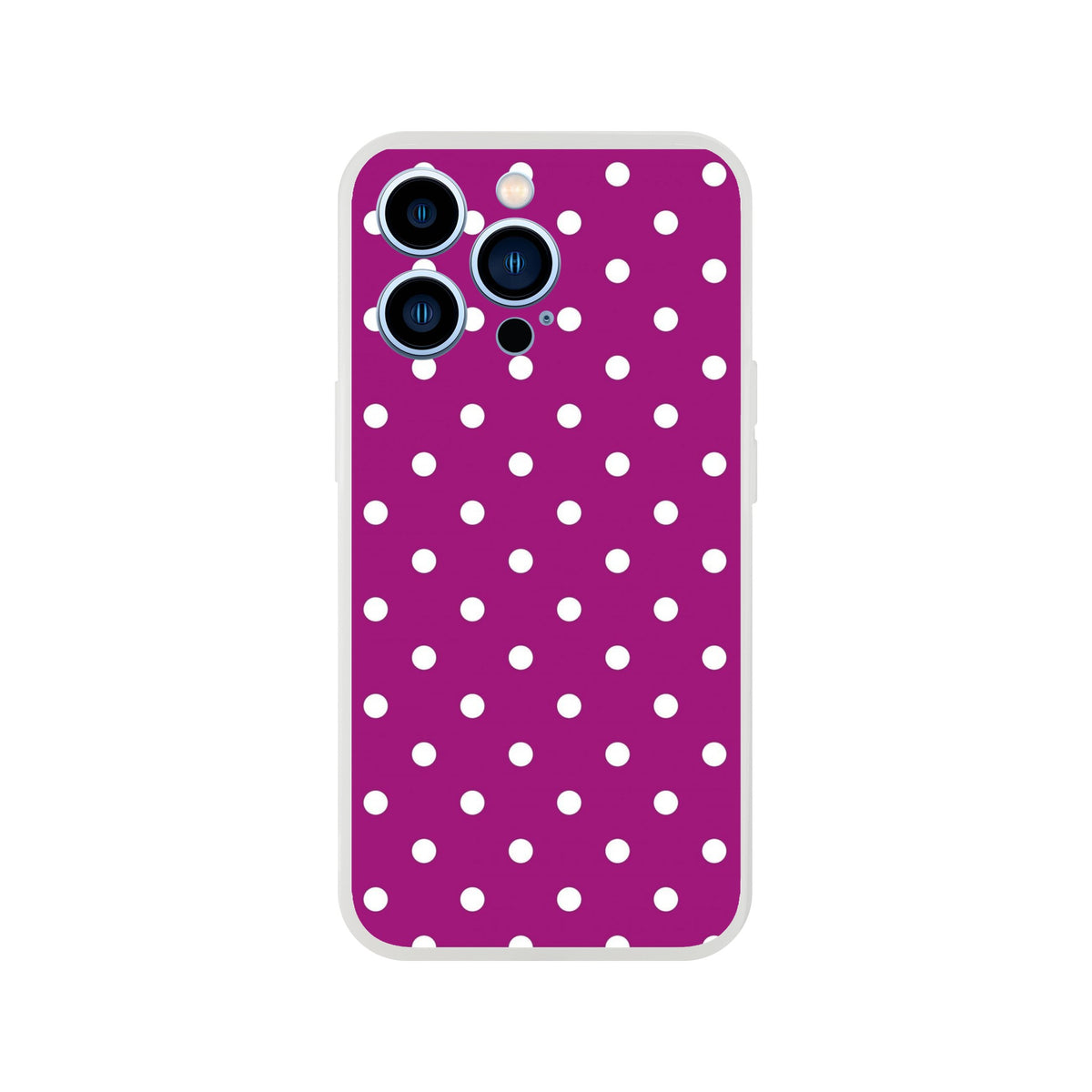 Retro purple and white polka dot iPhone case with matte finish and shock-absorbing TPU protection for iPhone 13-16.