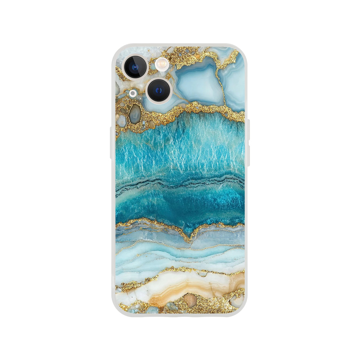Blue and gold marble Ocean Agate iPhone case for 13-16, luxury, slim, shock-absorbing.
