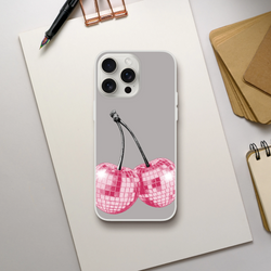 Y2K Glitter Cherries iPhone Case for iPhone 13-16, retro aesthetic, slim matte TPU with cherry design