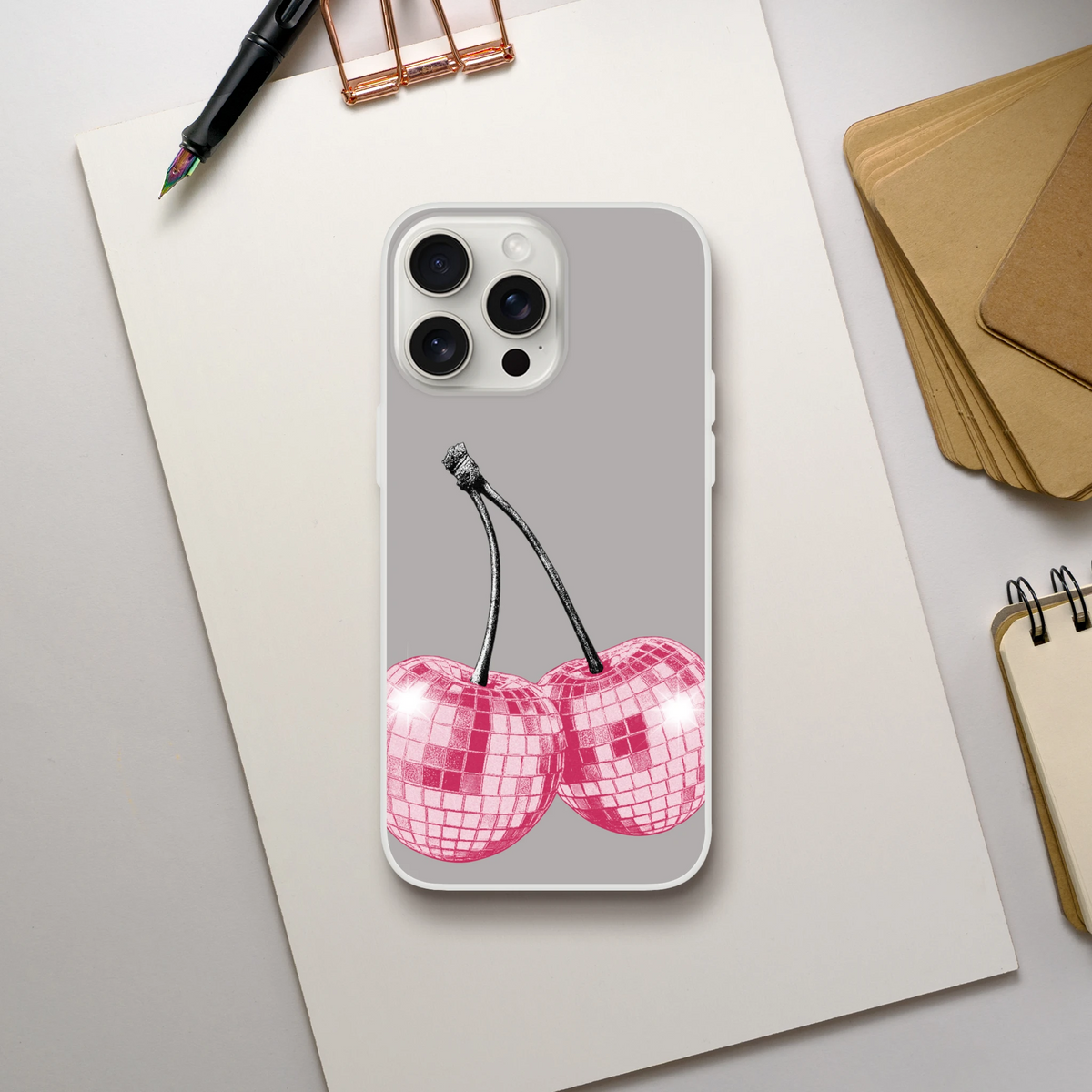 Y2K Glitter Cherries iPhone Case for iPhone 13-16, retro aesthetic, slim matte TPU with cherry design