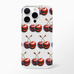 Cherries wraparound pattern on tough protective iPhone case with dual-layer glossy finish for iPhone 16/15/14/13.