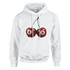 Lucky Cherries Jumper white cotton-blend hoodie with two cherries graphic resembling 8-ball pool balls.
