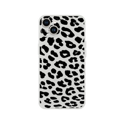 Retro Snow Leopard iPhone Case (13-16) with gray background and bold black animal spots