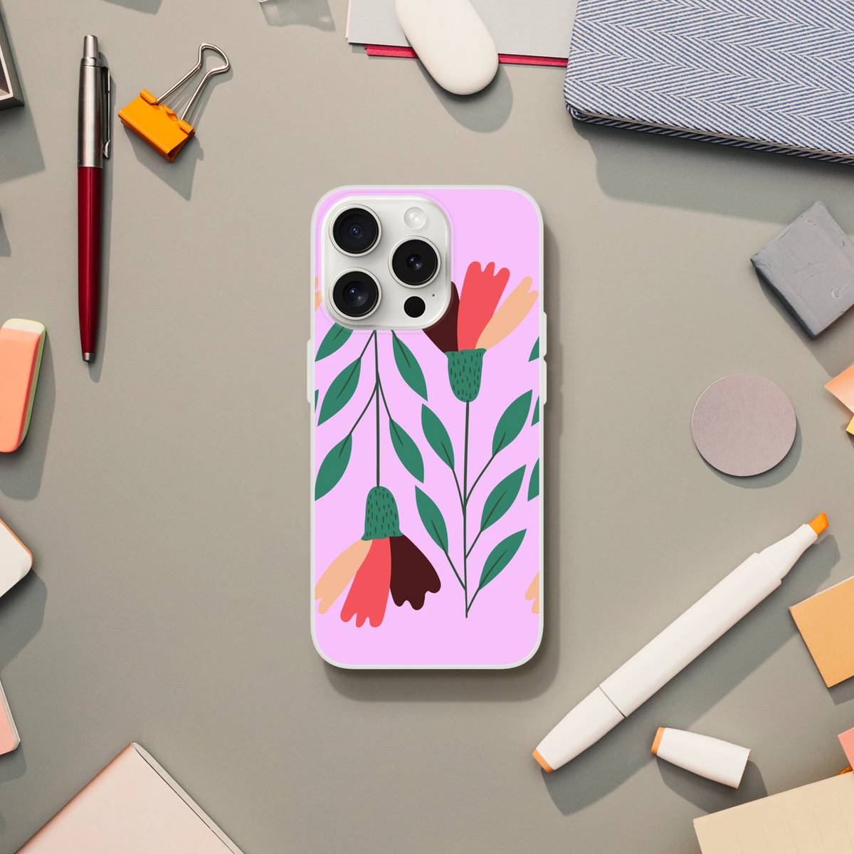 Cute floral iPhone case (13-16) with slim flexible matte finish, vintage aesthetic.