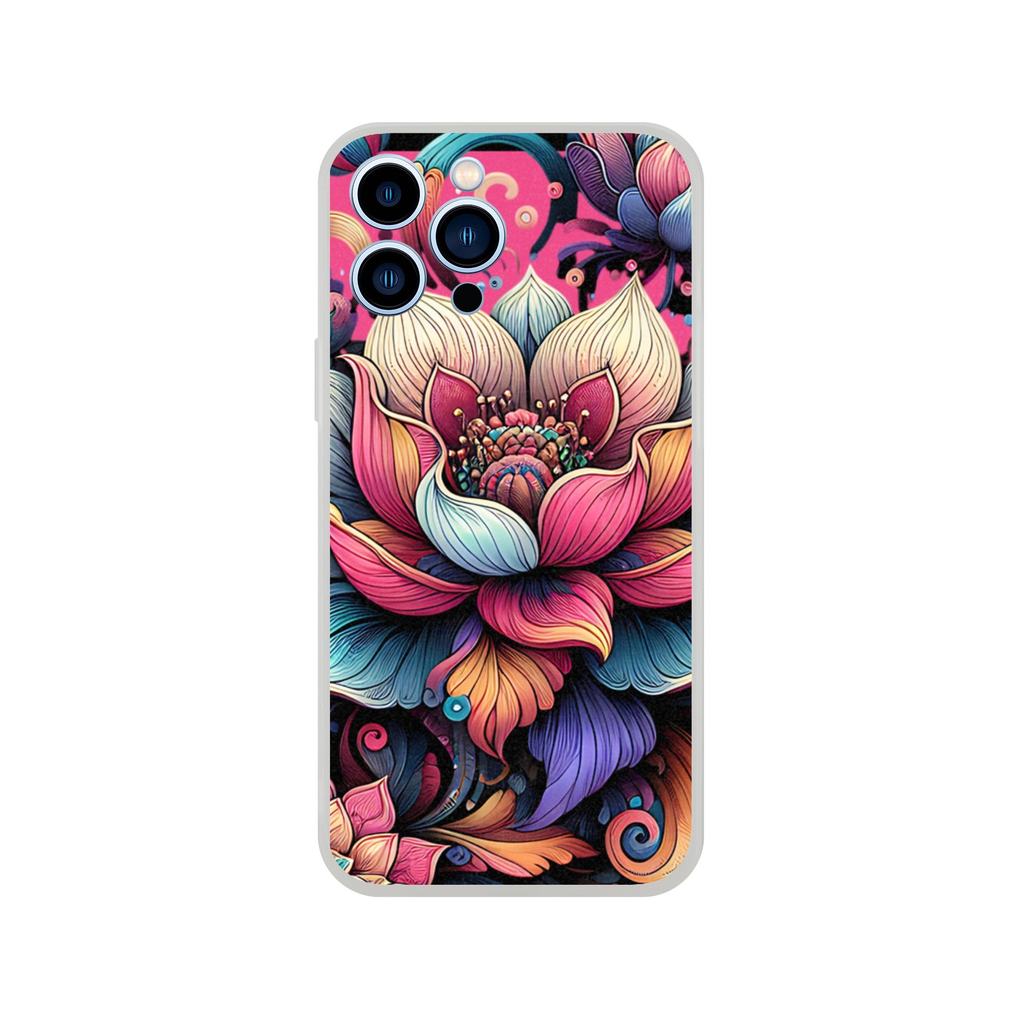 Colorful floral mandala iPhone case with slim protective cover for iPhone 16, 15, 14, 13.