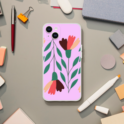 Cute floral iPhone case for 13-16, vintage aesthetic, slim, flexible case, matte finish, shock-absorbing TPU.