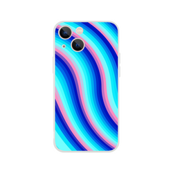 Blue and pink retro wave iPhone case for iPhone 13-16 with groovy Y2K swirl and matte finish.