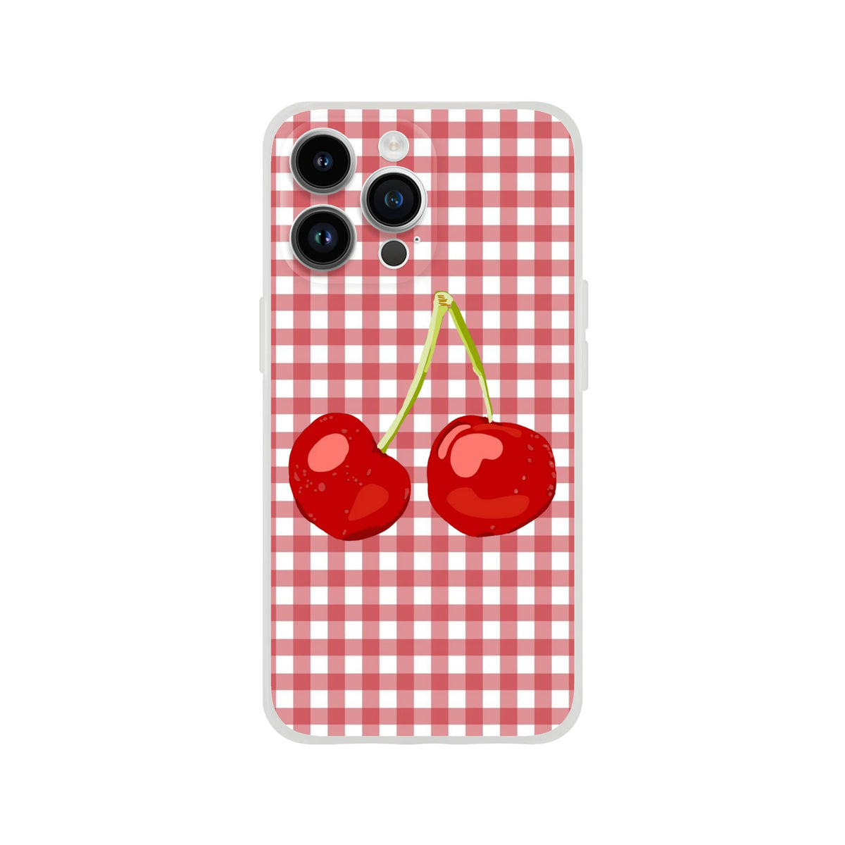 Cherry gingham iPhone case for 13–16 with bold cherries print and coquette aesthetic