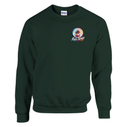 Dark green crewneck sweatshirt featuring a colorful "Full Send" and "Urban Palm Trees" graphic print on the chest.