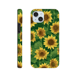 Sunflower Tough iPhone Case featuring bold yellow sunflowers and green leaves on a wraparound floral phone cover for drop protection.
