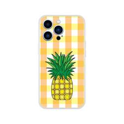 Pineapple gingham iPhone case with sunny yellow checker background, summer vibe.