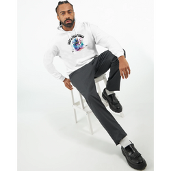 Man wearing Urban Palm Trees Hoodie for Men - white streetwear pullover with colorful palm tree graphic