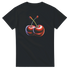 Black women's graphic tee with a pair of bright red cherries on the chest