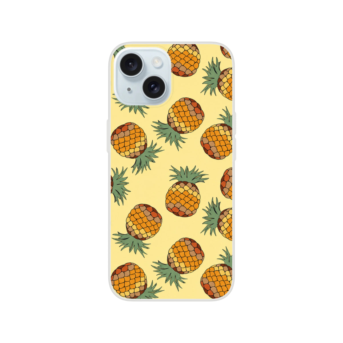 Cute pineapple-pattern iPhone case for iPhone 13-16 with yellow background and vibrant print.