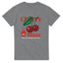 Grey women's Cherry Blaze graphic tee with cherries, leaf, flame and bold red text.