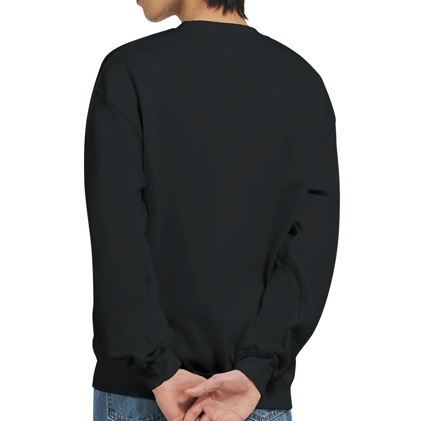 Back view of a black Car Jumper JDM Sweatshirt in a soft 50/50 cotton-poly blend.