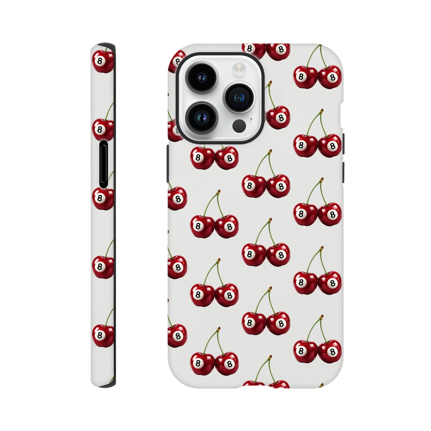 Lucky Cherries tough dual-layer iPhone cover with wraparound cherry print and glossy finish for iPhone 16/15/14/13