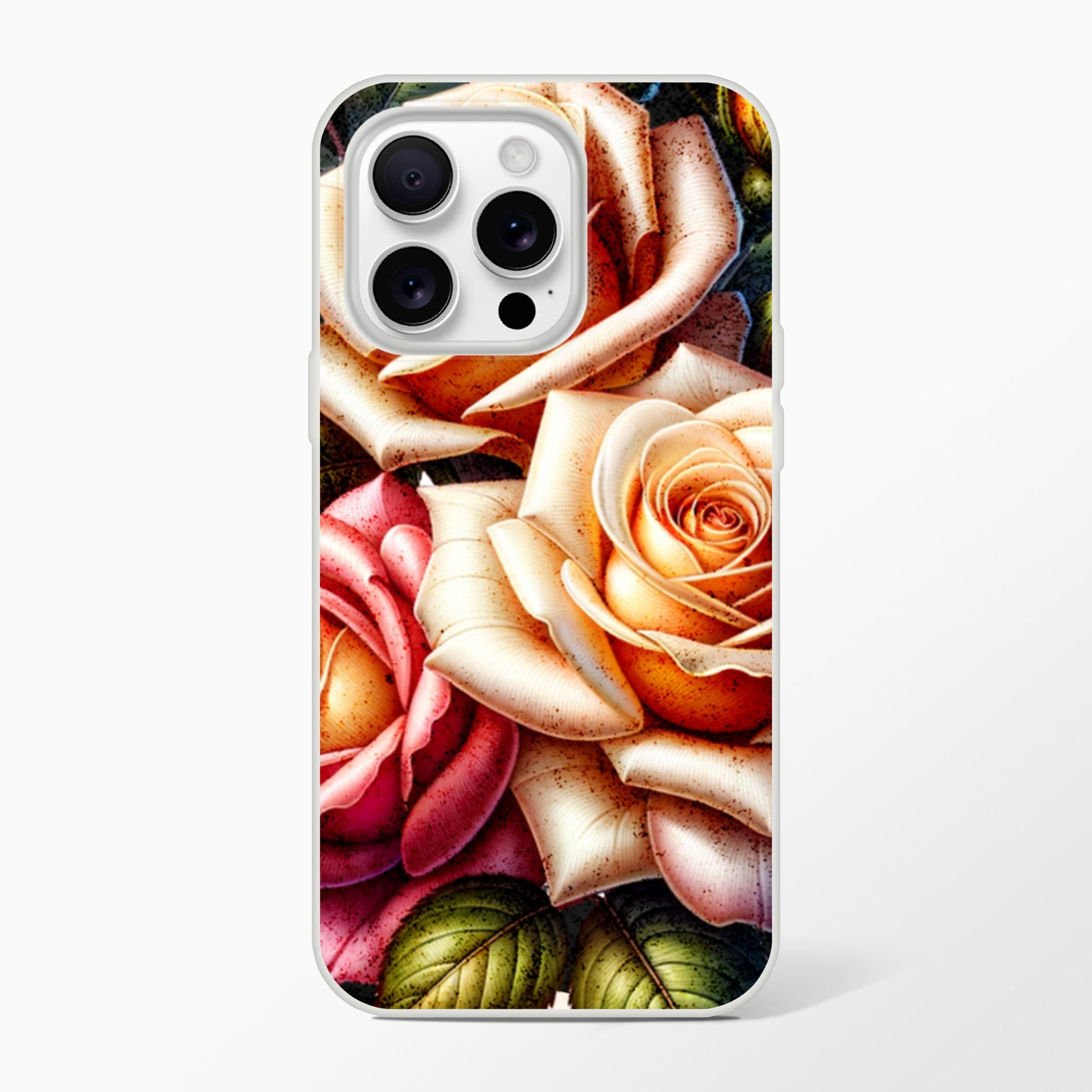 iPhone case with a design of roses on a white background 18
