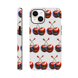 Cute Cherries iPhone Case 13-16 | Retro Aesthetic Tough Phone Cover | Urban Palm Trees