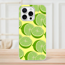 Cute lime-slice iPhone case (13-16) with yellow background and lime print