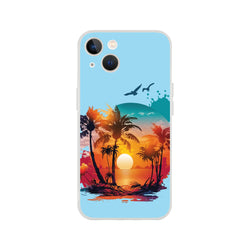 Cute Sunset iPhone Case (13-16) with tropical palm sunset scene in Y2K aesthetic.