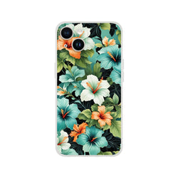 Tropical hibiscus floral iPhone case (13-16) with vibrant Hawaiian print on a slim matte shell.