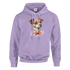 Lilac women's graphic hoodie featuring a cute dog wearing a pink bow tie.