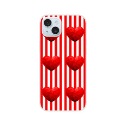 Red stripe heart iPhone case for 13-16 featuring bold romantic hearts on white-bordered red stripes.