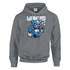 Men's Wanted Teddy Bear Hoodie in gray with blue bear holding money bags graphic on a 50/50 cotton-poly blend.