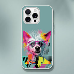 Funny Dog iPhone Case (13-16) with retro dog aesthetic artwork on teal matte finish, slim, lightweight TPU protection.