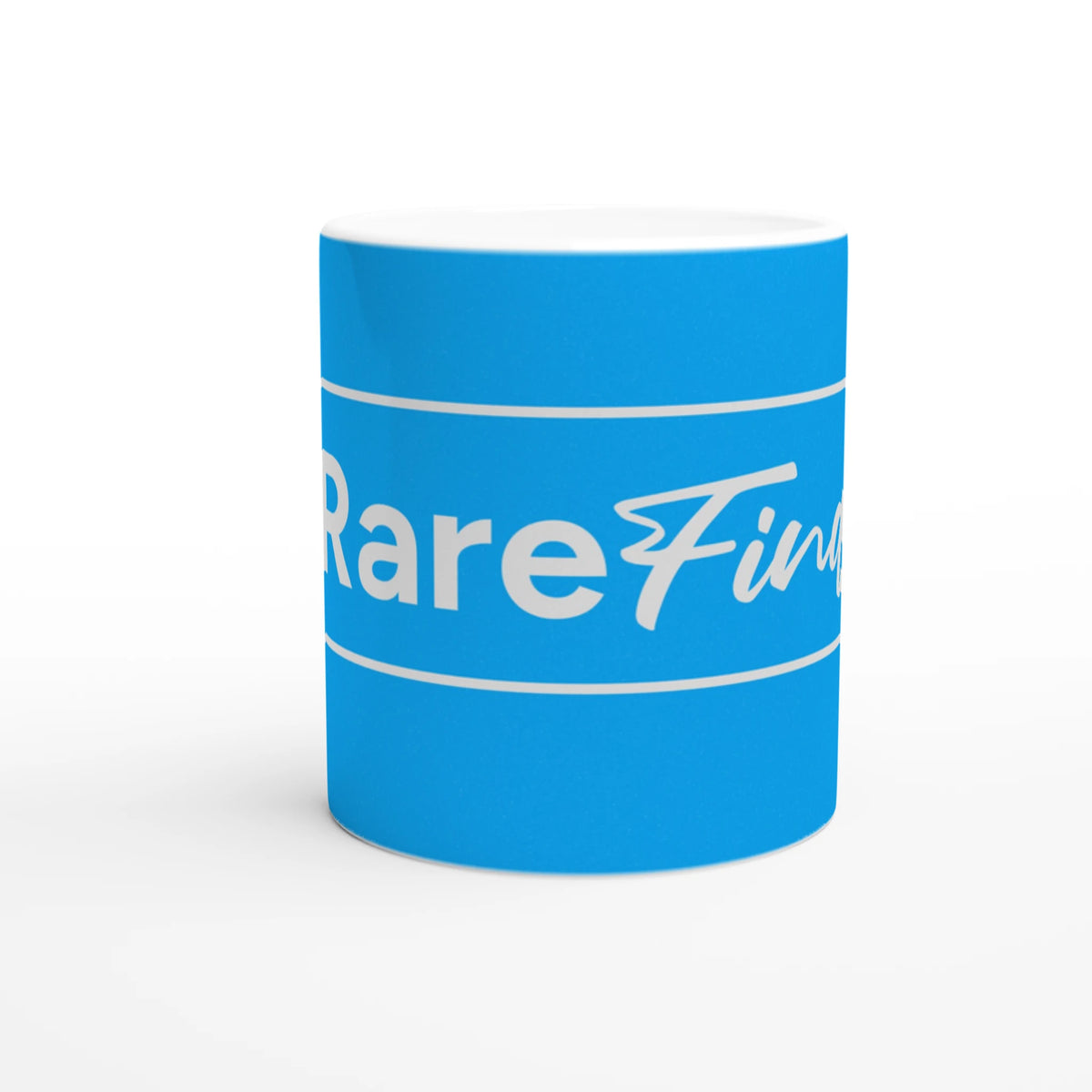Blue ceramic mug with white wraparound slogan text.