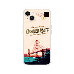 Vintage postcard iPhone case featuring Golden Gate Bridge, stamps, and San Francisco typography.
