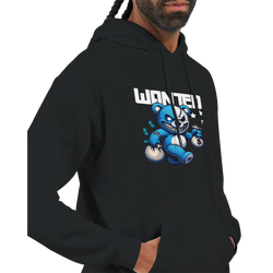Men's Wanted Teddy Bear Hoodie in black with blue teddy graphic and money bags.